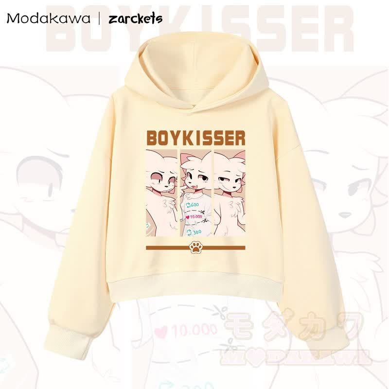 MODAKAWA X zarckets BOYKISSER Cropped Cotton Hoodie mit Katzenmotiv - Gelb - 3XL - image 8