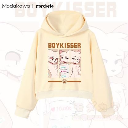 MODAKAWA X zarckets BOYKISSER Cropped Cotton Hoodie mit Katzenmotiv - Gelb - 3XL - image 8