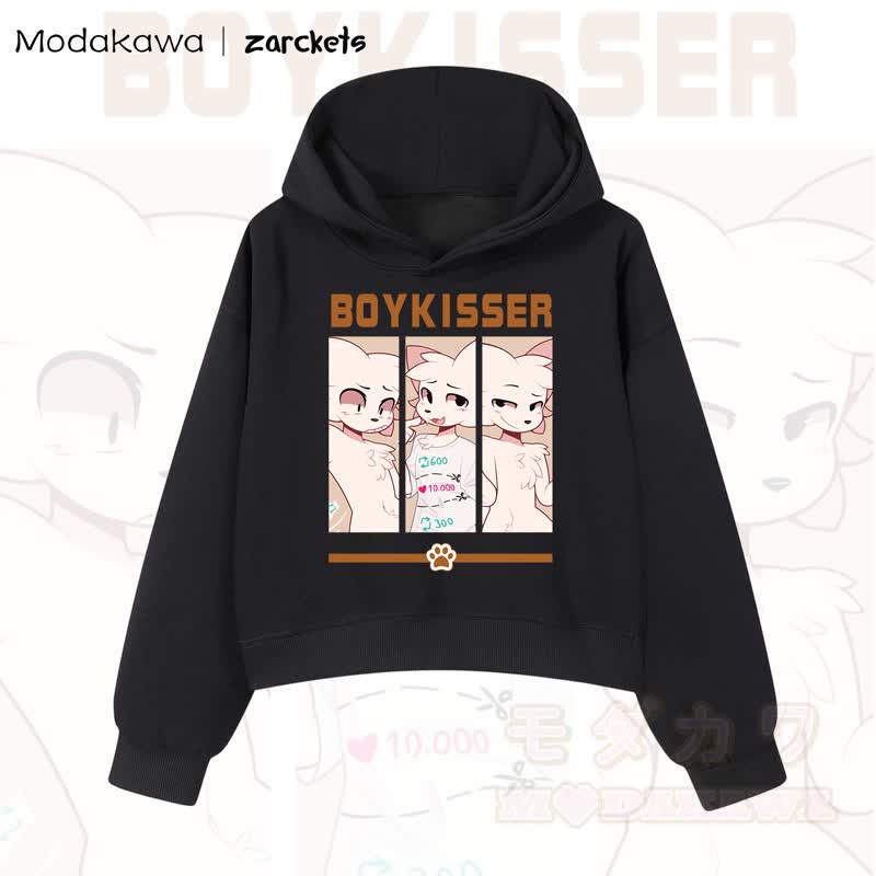 MODAKAWA X zarckets BOYKISSER Cropped Cotton Hoodie mit Katzenmotiv - Schwarz - 3XL - image 1