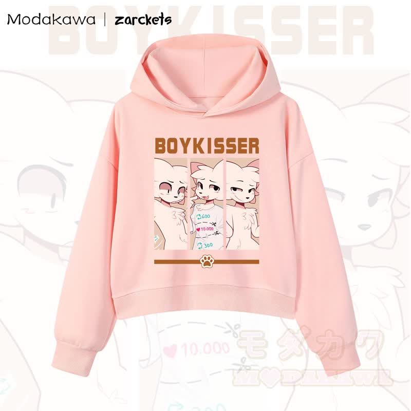 MODAKAWA X zarckets BOYKISSER Cropped Cotton Hoodie mit Katzenmotiv - Rosa - 3XL - image 3