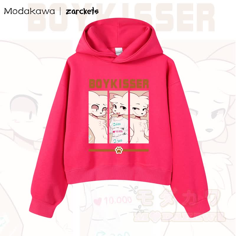 MODAKAWA X zarckets BOYKISSER Cropped Cotton Hoodie mit Katzenmotiv - Rose - 3XL - image 5