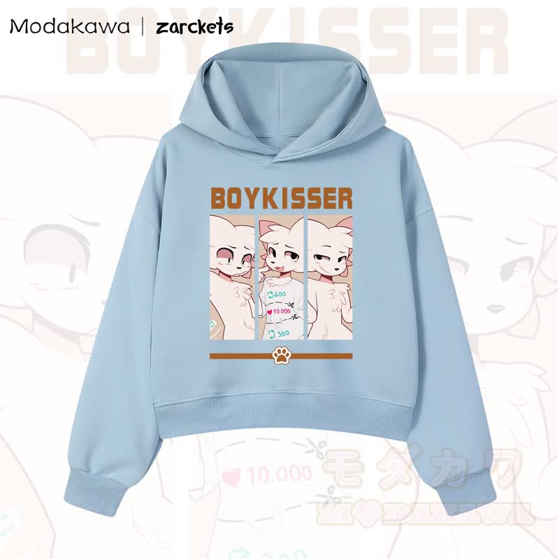 MODAKAWA X zarckets BOYKISSER Cropped Cotton Hoodie mit Katzenmotiv - Blau - 3XL - image 4