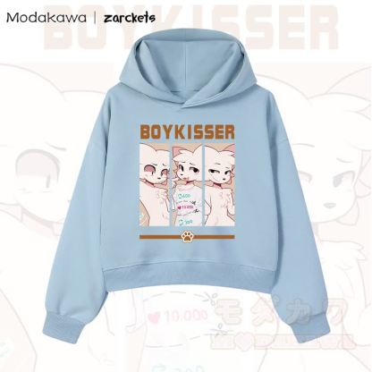 MODAKAWA X zarckets BOYKISSER Cropped Cotton Hoodie mit Katzenmotiv - Blau - 3XL - image 4
