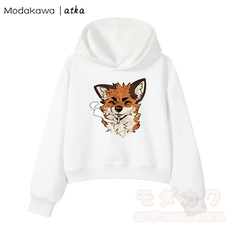 MODAKAWA X atka Cool Fox Graphic Cropped Cotton Hoodie - Weiß - 3XL - image 3