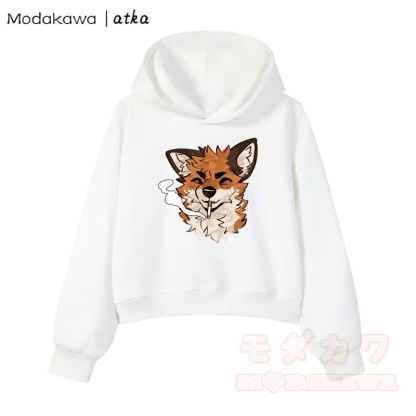 MODAKAWA X atka Cool Fox Graphic Cropped Cotton Hoodie - Weiß - 3XL - image 3