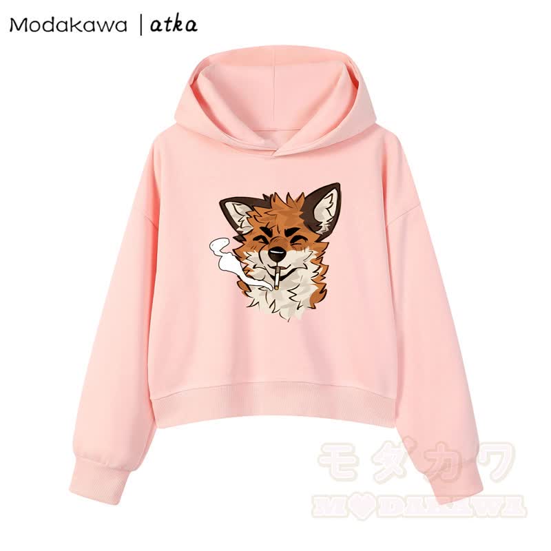 MODAKAWA X atka Cool Fox Graphic Cropped Cotton Hoodie - Rosa - 3XL - image 4