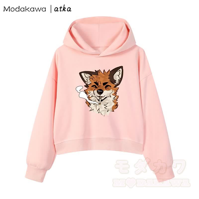 MODAKAWA X atka Cool Fox Graphic Cropped Cotton Hoodie - Rosa - 3XL - image 4
