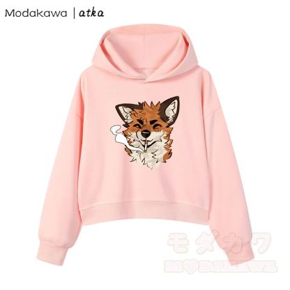 MODAKAWA X atka Cool Fox Graphic Cropped Cotton Hoodie - Rosa - 3XL - image 4