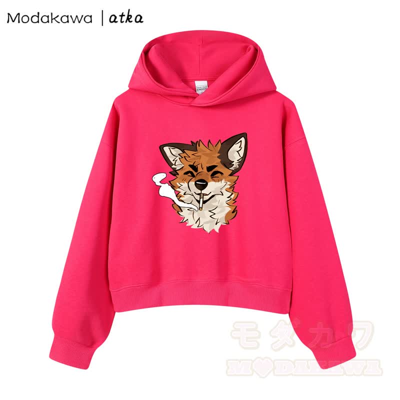 MODAKAWA X atka Cool Fox Graphic Cropped Cotton Hoodie - Rose - 3XL - image 6