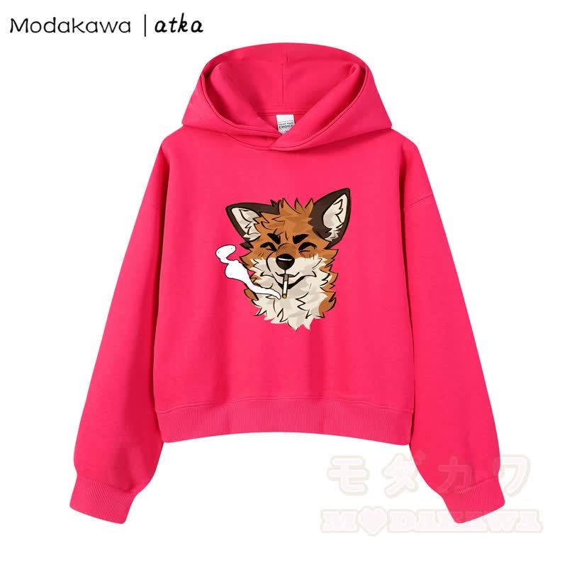 MODAKAWA X atka Cool Fox Graphic Cropped Cotton Hoodie - Rose - 3XL - image 6