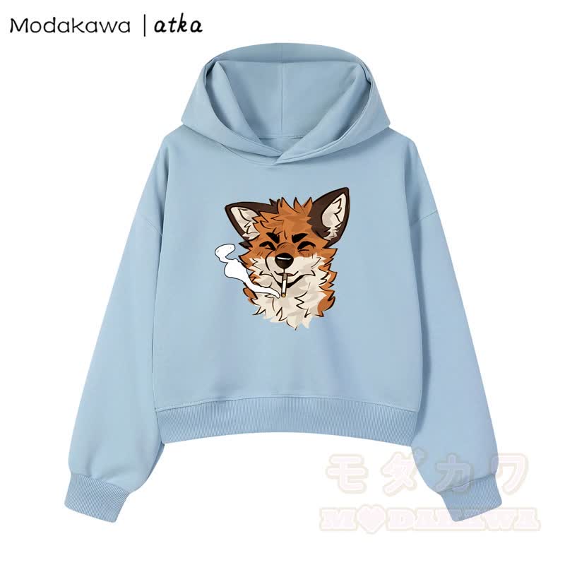 MODAKAWA X atka Cool Fox Graphic Cropped Cotton Hoodie - Blau - 3XL - image 5