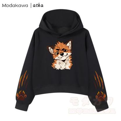 MODAKAWA X atka Fox Graphic Cropped Cotton Hoodie - Schwarz - 3XL - image 3