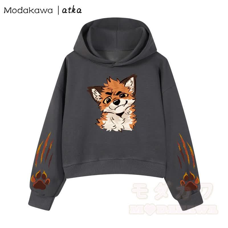 MODAKAWA X atka Fox Graphic Cropped Cotton Hoodie - Dunkelgrau - 3XL - image 2