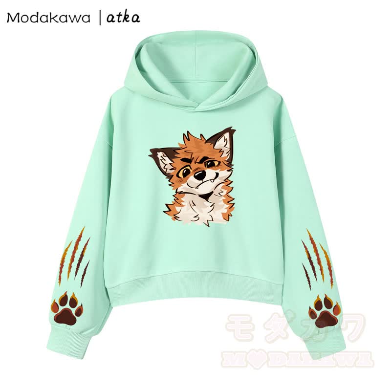 MODAKAWA X atka Fox Graphic Cropped Cotton Hoodie - Grün - 3XL - image 9