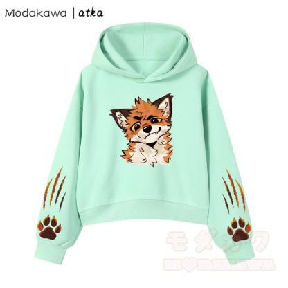 MODAKAWA X atka Fox Graphic Cropped Cotton Hoodie - Grün - 3XL - image 9