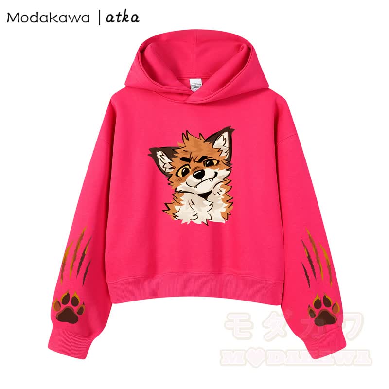 MODAKAWA X atka Fox Graphic Cropped Cotton Hoodie - Rose - 3XL - image 6