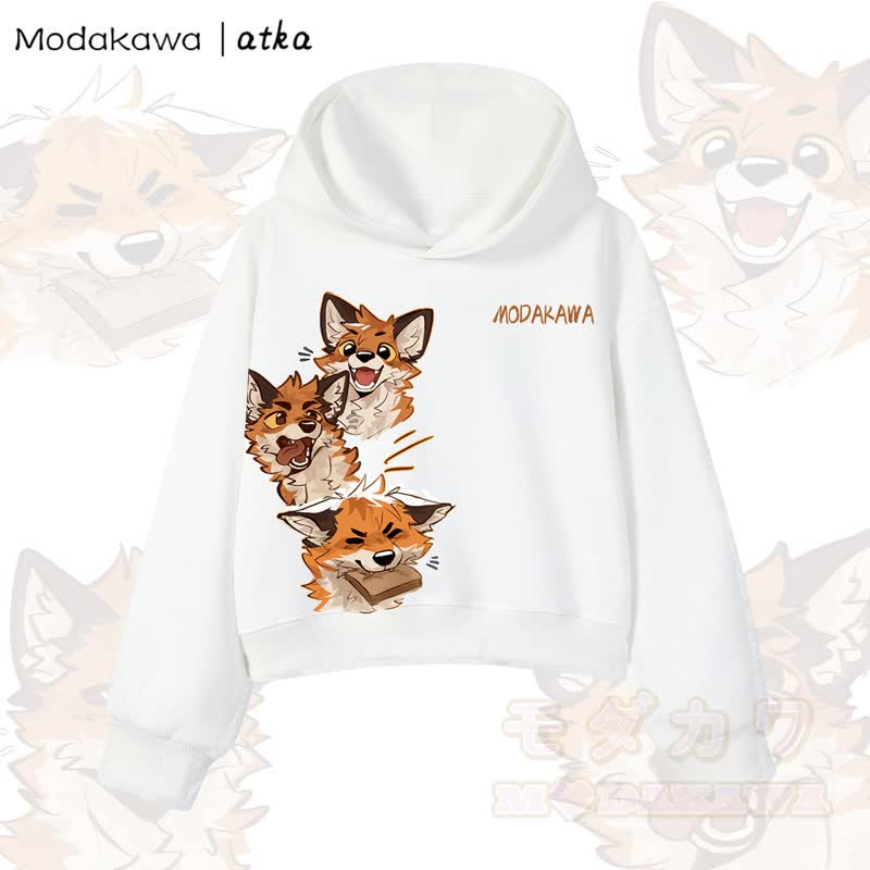 MODAKAWA X atka Niedlicher Fuchs-Grafik-Crop-Couche aus Baumwolle - Weiß - 3XL - image 5