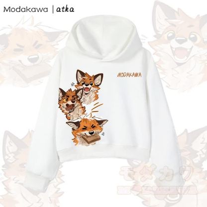 MODAKAWA X atka Niedlicher Fuchs-Grafik-Crop-Couche aus Baumwolle - Weiß - 3XL - image 5