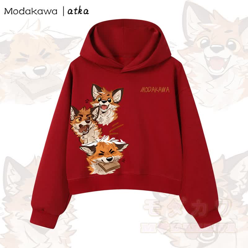 MODAKAWA X atka Niedlicher Fuchs-Grafik-Crop-Couche aus Baumwolle - Rot - 3XL - image 12