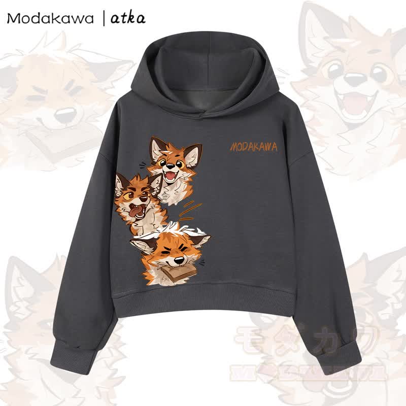 MODAKAWA X atka Niedlicher Fuchs-Grafik-Crop-Couche aus Baumwolle - Dunkelgrau - 3XL - image 4