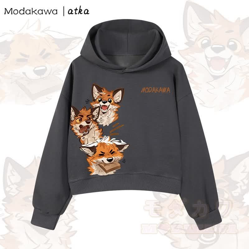 MODAKAWA X atka Niedlicher Fuchs-Grafik-Crop-Couche aus Baumwolle - Dunkelgrau - 3XL - image 4