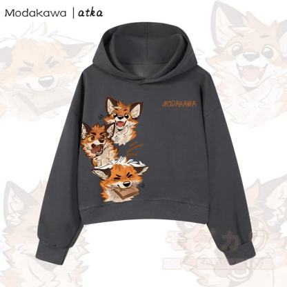 MODAKAWA X atka Niedlicher Fuchs-Grafik-Crop-Couche aus Baumwolle - Dunkelgrau - 3XL - image 4
