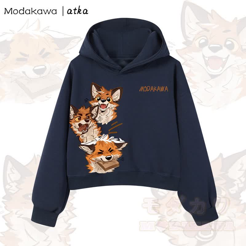 MODAKAWA X atka Niedlicher Fuchs-Grafik-Crop-Couche aus Baumwolle - Marineblau - 3XL - image 11