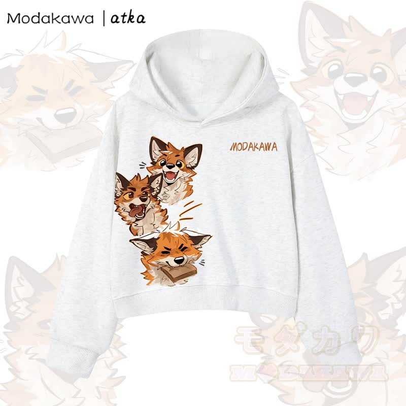 MODAKAWA X atka Niedlicher Fuchs-Grafik-Crop-Couche aus Baumwolle - Hellgrau - 3XL - image 8