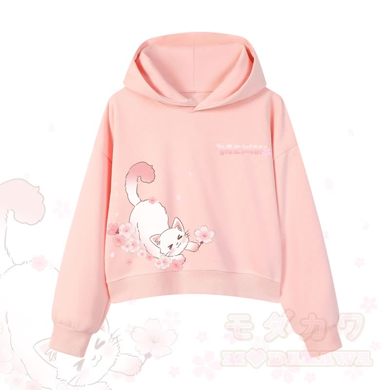 MODAKAWA X atka MEOW Katzen-Grafik-Hoodie aus Baumwolle (kurzer Schnitt) - Rosa - 3XL - image 6