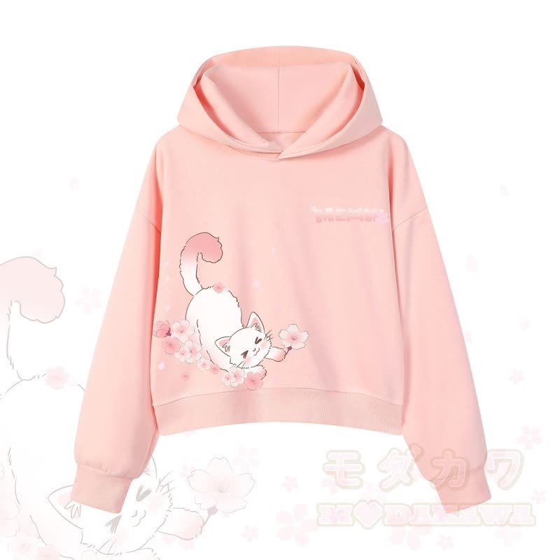 MODAKAWA X atka MEOW Katzen-Grafik-Hoodie aus Baumwolle (kurzer Schnitt) - Rosa - 3XL - image 6