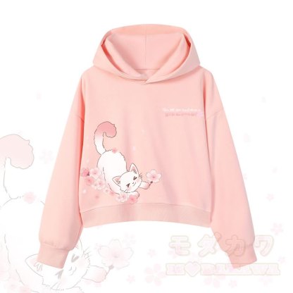 MODAKAWA X atka MEOW Katzen-Grafik-Hoodie aus Baumwolle (kurzer Schnitt) - Rosa - 3XL - image 6