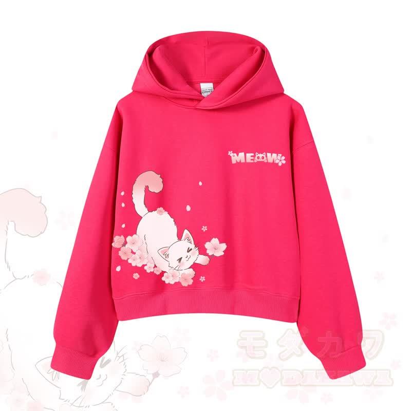 MODAKAWA X atka MEOW Katzen-Grafik-Hoodie aus Baumwolle (kurzer Schnitt) - Rose - 3XL - image 7