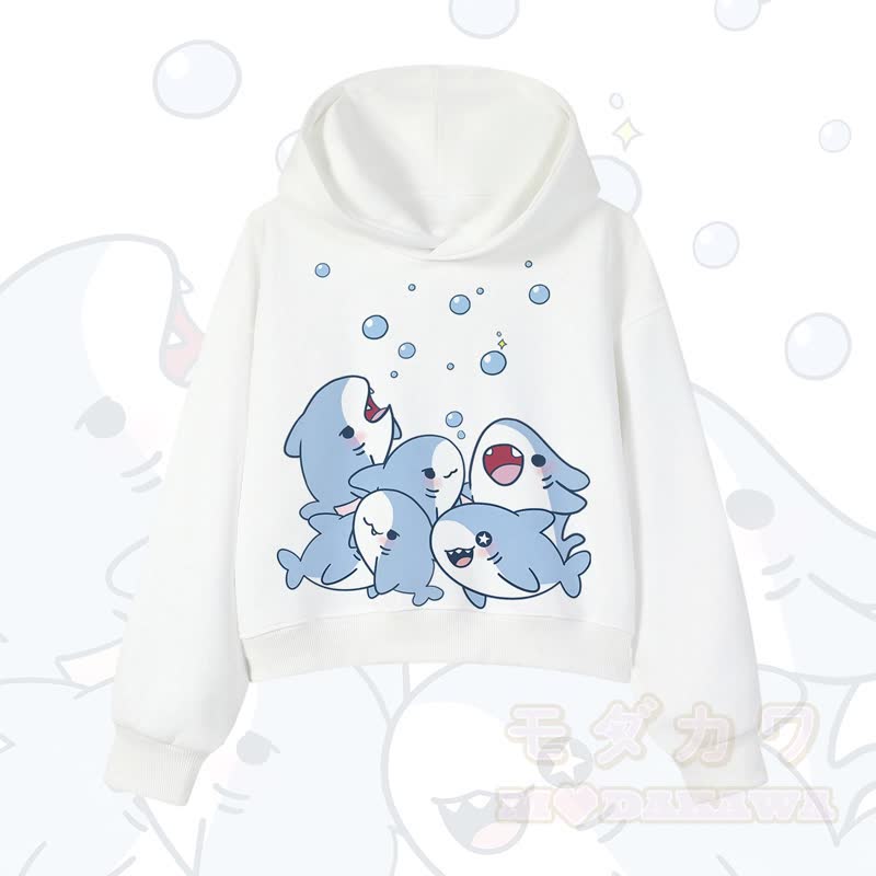 MODAKAWA X atka Shark Print Cropped Cotton Hoodie - Weiß - 3XL - image 5