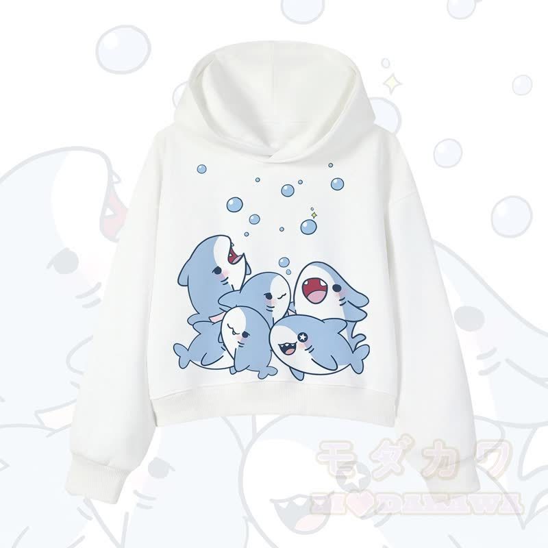 MODAKAWA X atka Shark Print Cropped Cotton Hoodie - Weiß - 3XL - image 5