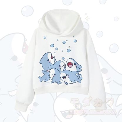 MODAKAWA X atka Shark Print Cropped Cotton Hoodie - Weiß - 3XL - image 5