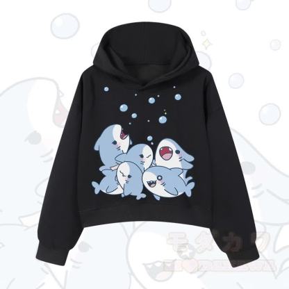 MODAKAWA X atka Shark Print Cropped Cotton Hoodie - Schwarz - 3XL - image 4