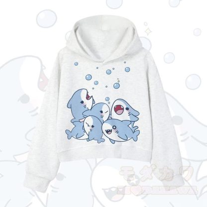 MODAKAWA X atka Shark Print Cropped Cotton Hoodie - Hellgrau - 3XL - image 1