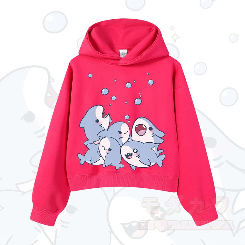 MODAKAWA X atka Shark Print Cropped Cotton Hoodie - Rose - 3XL - image 7