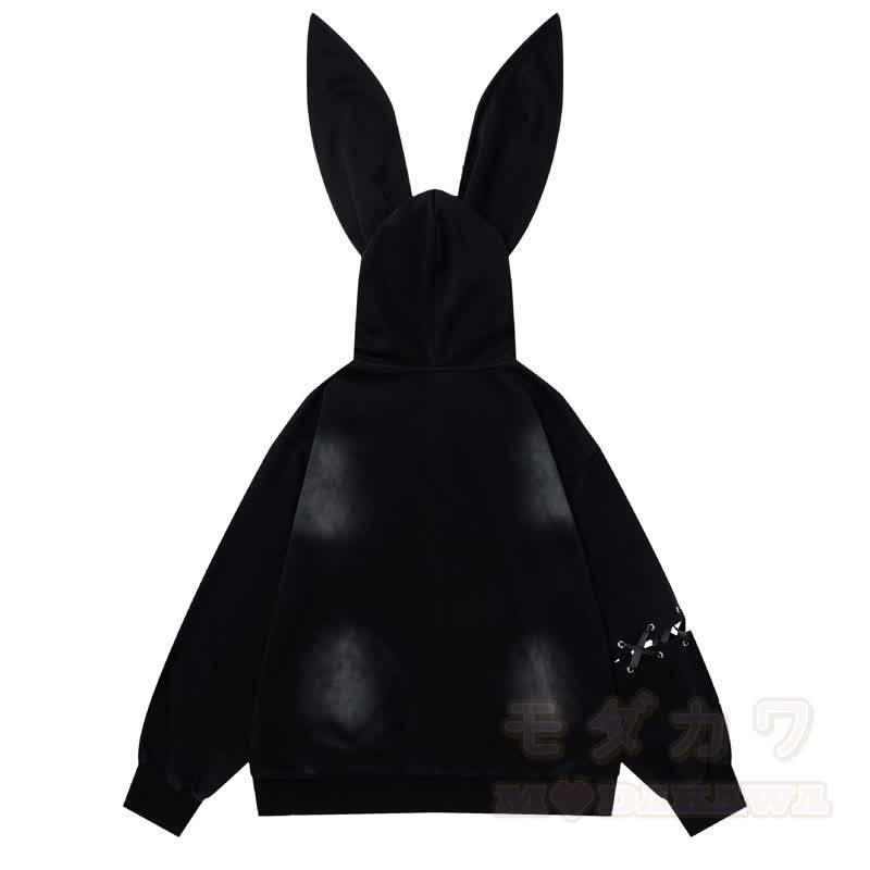 Y2K Sweet Cool Bunny Ear Lined Zip Up Hoodie Sweatshirt - image 2