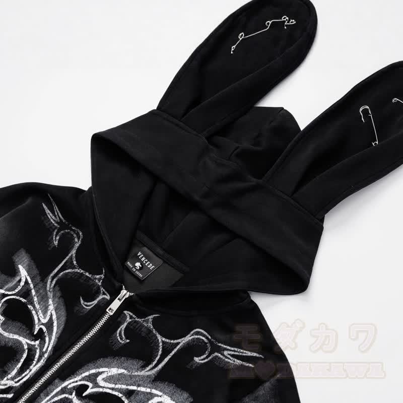 Y2K Sweet Cool Bunny Ear Lined Zip Up Hoodie Sweatshirt - image 3