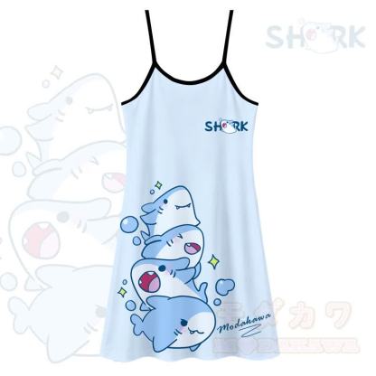 MODAKAWA Niedliches Slipkleid mit Hai-Print, vielseitig tragbar - Blau - 5XL - image 1