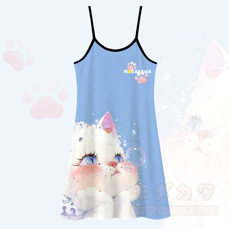 MODAKAWA Niedliches weißes Katzenprint-Kleid, vielseitig tragbar - Pyjama - 5XL - image 1