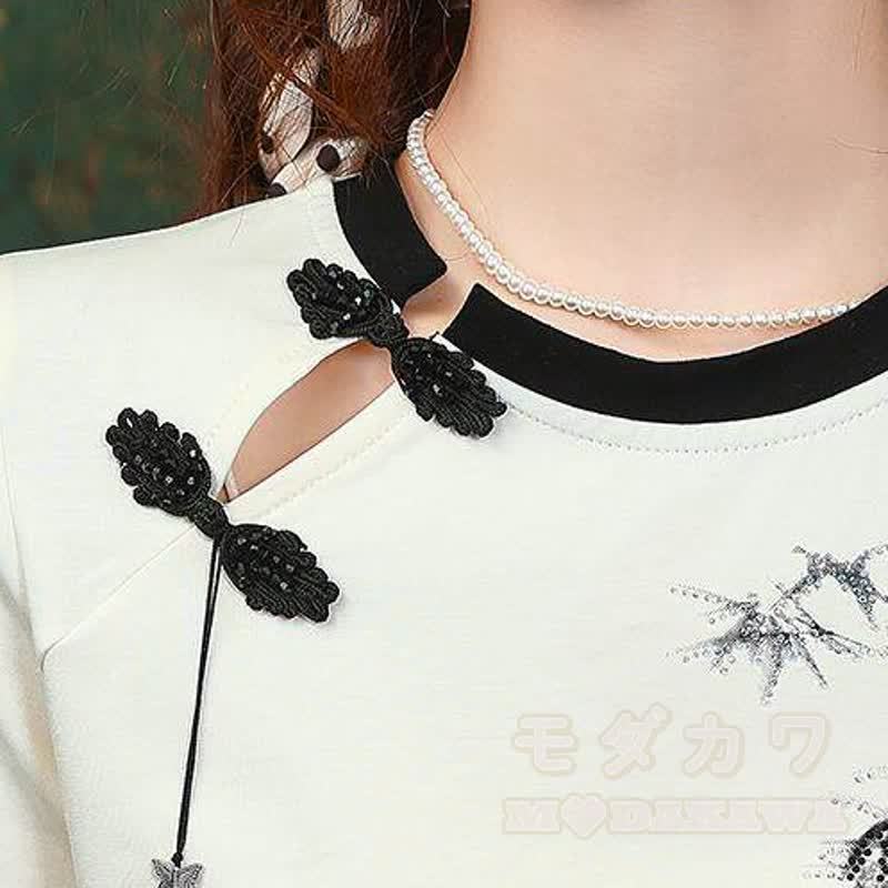 Zweiteiliges Set im chinesischen Stil: Oberteil mit Bambusmuster, Rock mit Froschknopfverschluss - image 4