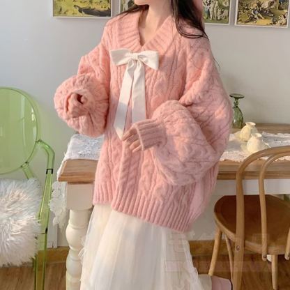 Schulterfreies Strickkleid mit Schleife, zweiteiliges Set - Pullover - 4XL - image 2