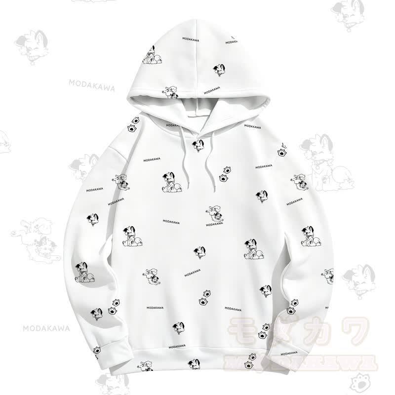 MODAKAWA Kapuzenpullover mit Cartoon-Hunde-Allover-Print - Weiß - 5XL - image 3