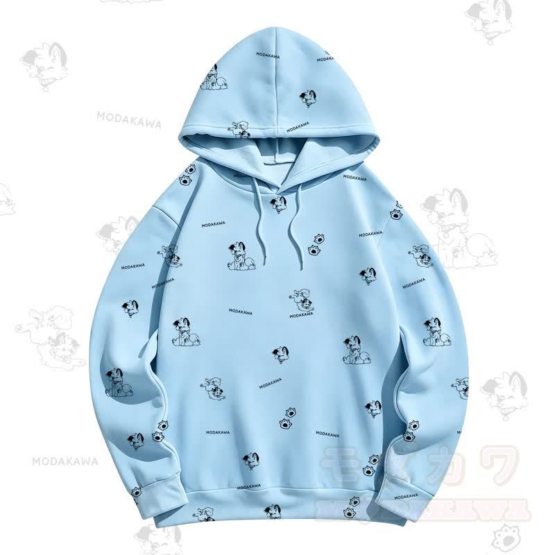 MODAKAWA Kapuzenpullover mit Cartoon-Hunde-Allover-Print - Blau - 5XL - image 5