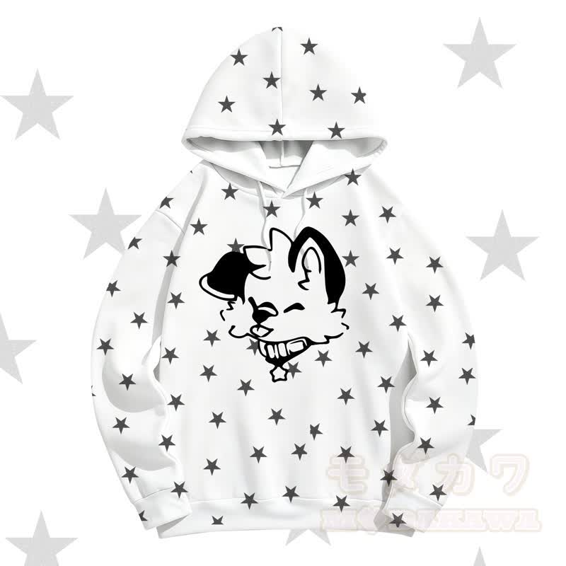 MODAKAWA Kapuzenpullover mit Cartoon-Hunde- und Sternenmuster - Weiß - 5XL - image 3