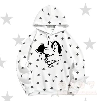 MODAKAWA Kapuzenpullover mit Cartoon-Hunde- und Sternenmuster - Weiß - 5XL - image 3