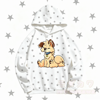 MODAKAWA Kapuzenpullover mit niedlichem Hunde- und Sternenmuster - Weiß - 5XL - image 3