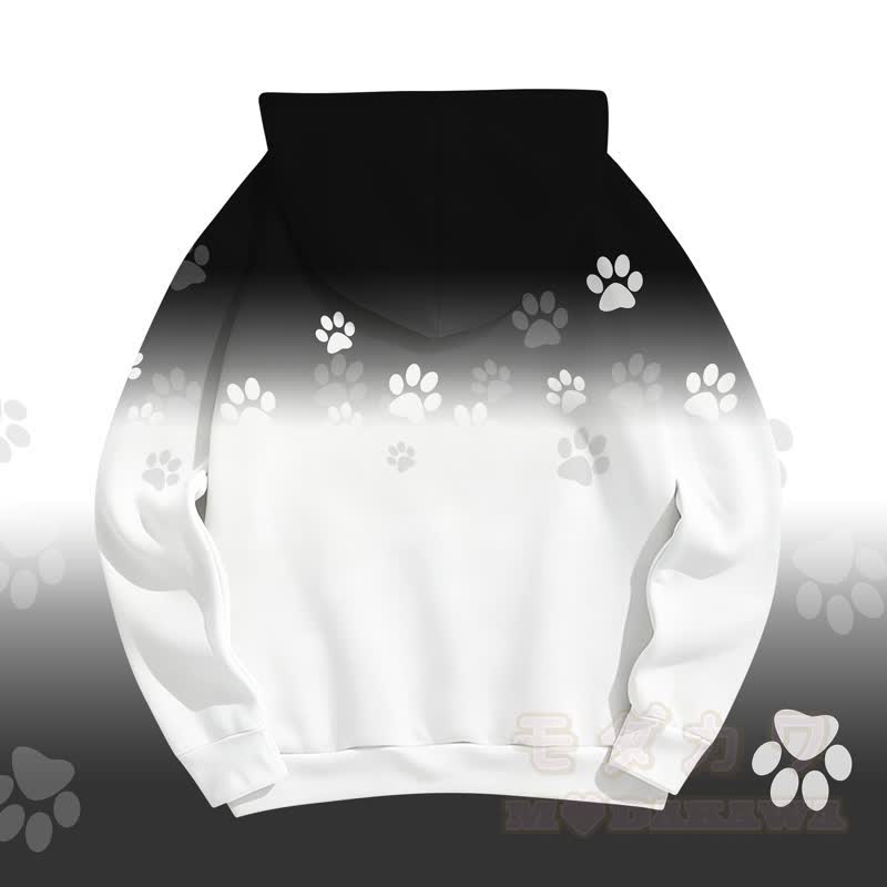 MODAKAWA Kapuzenpullover mit Farbverlauf und Cartoon-Hundepfotenabdruck - image 4